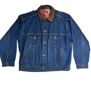 Vintage Marlboro Country Store Denim Jacket Leather Collar Flannel Yoke Size XL